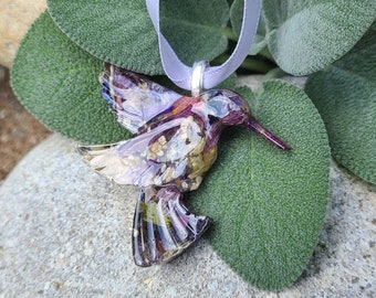 Ornament made from your preserved Wedding or Memorial Flowers or Pet Cremains or Fur Custom Bridal or Funeral Keepsake - HUMMINGBIRD