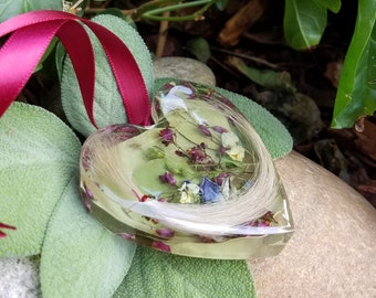 Ornament made from your preserved Wedding or Memorial Flowers or Pet Cremains or Fur Custom Bridal or Funeral Keepsake - LARGE HEART