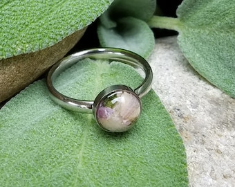 Round STAINLESS STEEL Cabochon RING made from your preserved Wedding Memorial Flowers or Pet Cremains Fur Custom Bridal Funeral Keepsake