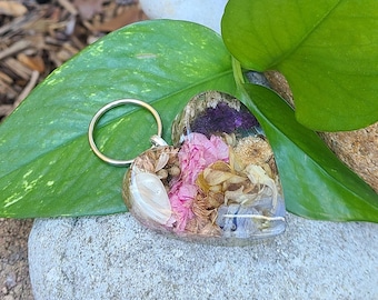 KEY RING made from your preserved Wedding or Memorial Flowers Pet Cremains or Fur Custom Bridal or Funeral Keepsake - HEART