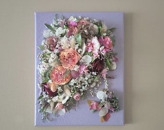 3D Flower Keepsake on Canvas - made from your preserved Wedding or Memorial Petals  Custom Bridal or Funeral Wall Art - FORMAL, RELIEF