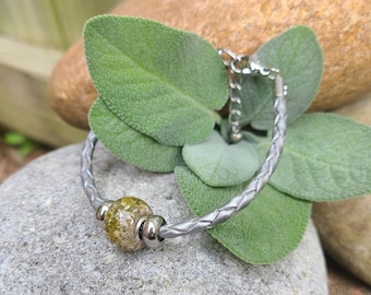 BRACELET made from your preserved Wedding Memorial Flowers Pet Cremains or Fur Custom Bridal or Funeral Keepsake - BRAIDED LEATHER