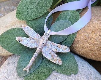DRAGONFLY ORNAMENT made from your preserved Wedding or Memorial Flowers or Pet Cremains Fur  Custom Bridal  or Funeral Keepsake