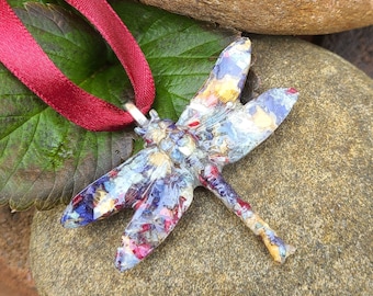 DRAGONFLY ORNAMENT made from your preserved Wedding or Memorial Flowers or Pet Cremains Fur  Custom Bridal  or Funeral Keepsake