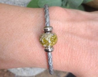 BRACELET made from your preserved Wedding Memorial Flowers Pet Cremains or Fur Custom Bridal or Funeral Keepsake - BRAIDED LEATHER
