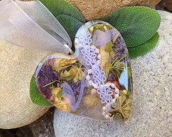 ORNAMENT made from your preserved Wedding or Memorial Flowers Pet Cremains or Fur Custom Bridal or Funeral Keepsake - LARGE HEART