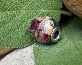 European CHARM BEAD made from your preserved Wedding or Memorial Flowers or Pet Cremains or Fur  Custom Bridal or Funeral Keepsake