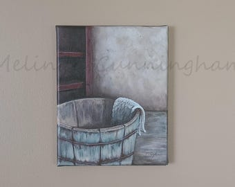 Original Fine Art Painting - Acrylic on Canvas Painting By Melinda Cunningham - 8" x 10" - "Worsh Bucket"