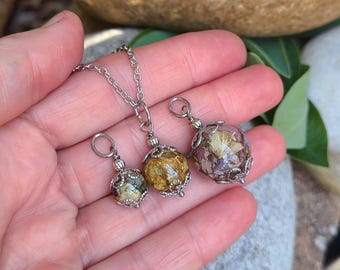 PENDANT Necklace Charm made from your preserved Wedding Memorial Flowers or Pet Cremains or Fur Custom Bridal Funeral Keepsake  - BUTTERCUP
