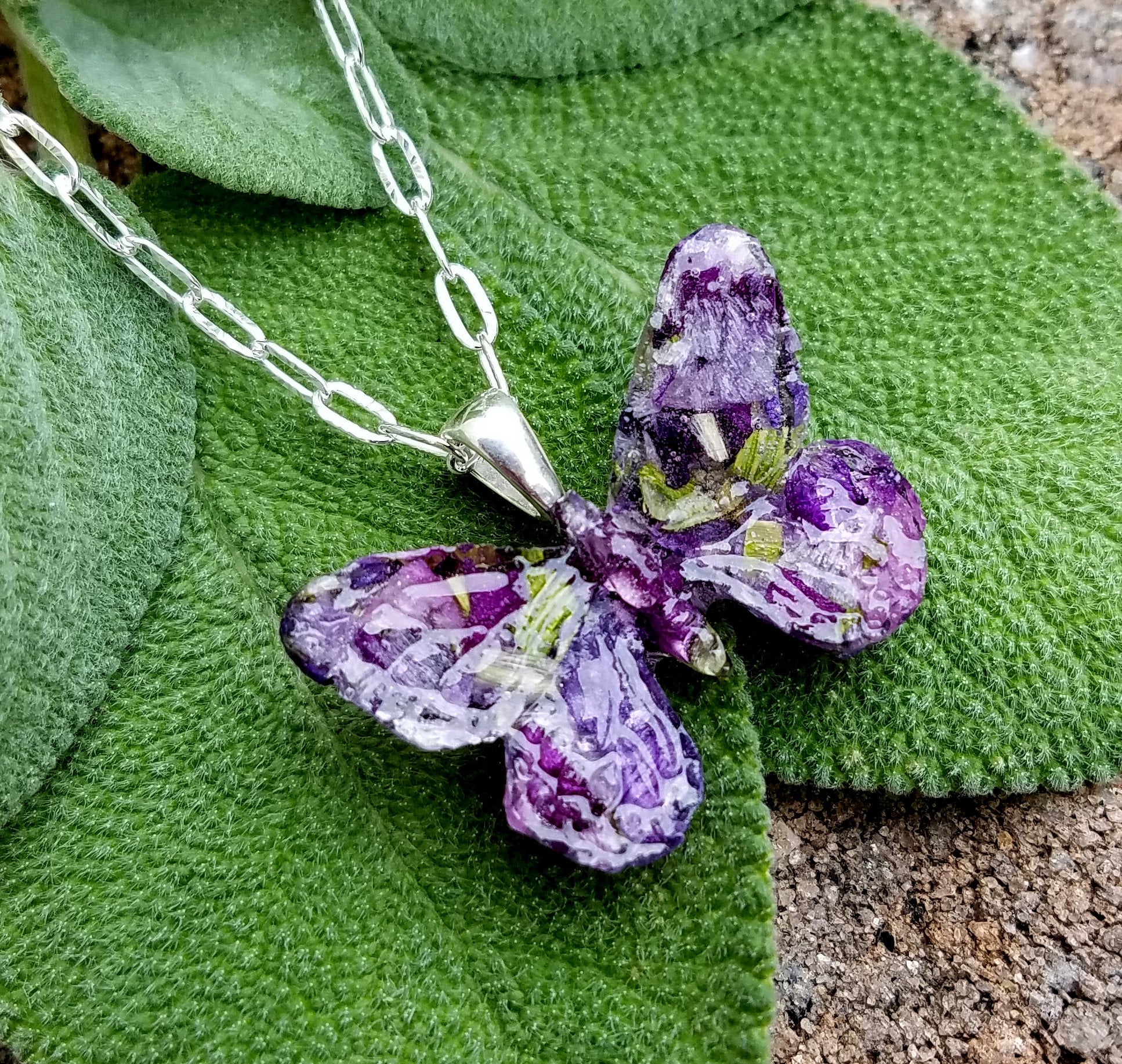 Butterfly Pendant Necklace Made From Your Preserved Wedding Memorial Flowers Or Pet Cremains Fur Custom Bridal Funeral Keepsake Monarch