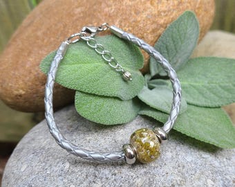 BRACELET made from your preserved Wedding Memorial Flowers Pet Cremains or Fur Custom Bridal or Funeral Keepsake - BRAIDED LEATHER