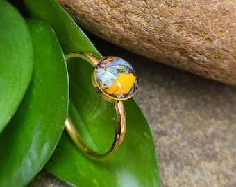 Round Gold Plated Cabochon RING made from your preserved Wedding Memorial Flowers or Pet Cremains Fur Custom Bridal Funeral Keepsake