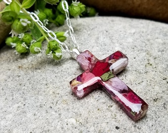 CROSS PENDANT Necklace made from your preserved Wedding or Memorial Flowers or Pet Cremains Fur  Custom Bridal or Funeral Keepsake  - SIMPLE