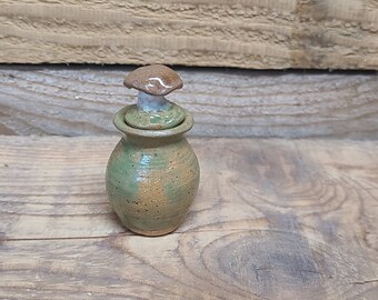 Miniature Keepsake Size Custom Cremation Urn - Stoneware Cremains Jar - HEARTH w/Mushroom Topper