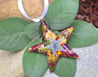 Ornament made from your preserved Wedding or Memorial Flowers or Pet Cremains or Fur Custom Bridal or Funeral Keepsake - PRIMITIVE STAR