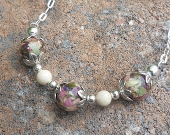 Necklace made from your preserved Wedding or Memorial Flowers or Pet Cremains or Fur  Custom Bridal or Funeral Keepsake  FLORAL TIDE Swag