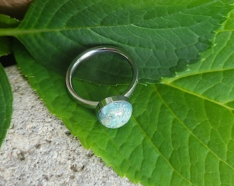 Round STAINLESS STEEL Cabochon RING made from your preserved Wedding Memorial Flowers or Pet Cremains Fur Custom Bridal Funeral Keepsake