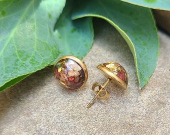 EARRINGS made from your preserved Wedding or Memorial Flowers or Pet Cremains or Fur  Custom Bridal or Funeral Keepsake   FLORA - Gold Toned