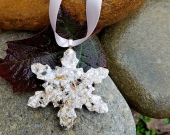 Ornament made from your preserved Wedding or Memorial Flowers or Pet Cremains or Fur Custom Bridal or Funeral Keepsake SNOWFLAKE