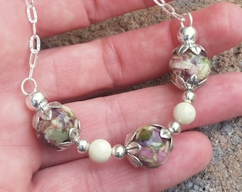 Necklace made from your preserved Wedding or Memorial Flowers or Pet Cremains or Fur  Custom Bridal or Funeral Keepsake  FLORAL TIDE Swag
