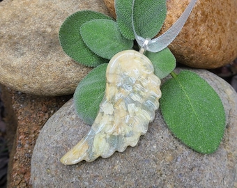 Ornament made from your preserved Wedding or Memorial Flowers or Pet Cremains or Fur Custom Bridal or Funeral Keepsake ANGEL WING