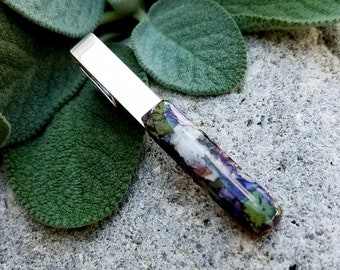 TIE BAR - made from your preserved Wedding or Memorial Flowers Pet Cremains or Fur Custom Bridal or Funeral Keepsake - Sterling Silver