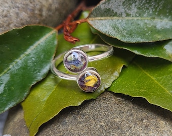 STERLING SILVER Cabochon Ring made from your preserved Wedding Memorial Flowers or Pet Cremains Fur Custom Bridal Funeral Keepsake - HEATHER