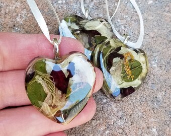 Ornament made from your preserved Wedding or Memorial Flowers or Pet Cremains or Fur Custom Bridal or Funeral Keepsake MINI HEART