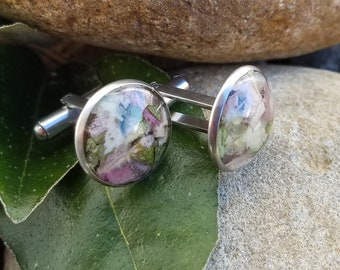 CUFFLINKS made from your preserved Wedding or Memorial Flowers Pet Cremains Fur Custom Bridal or Funeral Keepsake - HARBOR