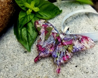 Small BUTTERFLY Ornament made from your preserved Wedding / Memorial Flowers / Pet Cremains Fur Custom Bridal / Funeral Keepsake SWALLOWTAIL