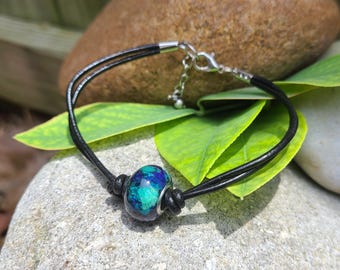 BRACELET made from your preserved Wedding Memorial Flowers Pet Cremains or Fur Custom Bridal or Funeral Keepsake - Double-Strand LEATHER