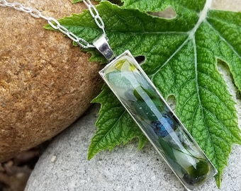 Rectangle PENDANT Necklace made from your preserved Wedding Memorial Flowers Pet Cremains Fur Custom Bridal Funeral Keepsake - CASSIA