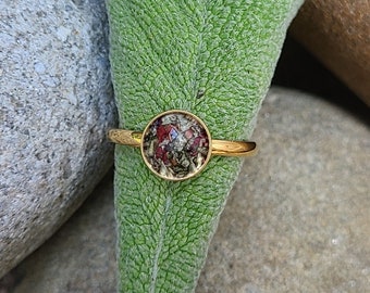 Round Gold Plated Cabochon RING made from your preserved Wedding Memorial Flowers or Pet Cremains Fur Custom Bridal Funeral Keepsake