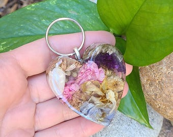 KEY RING made from your preserved Wedding or Memorial Flowers Pet Cremains or Fur Custom Bridal or Funeral Keepsake - HEART