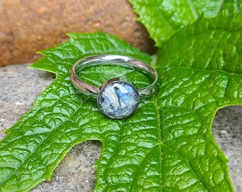 Round STAINLESS STEEL Cabochon RING made from your preserved Wedding Memorial Flowers or Pet Cremains Fur Custom Bridal Funeral Keepsake