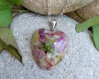 PENDANT Necklace made from your preserved Wedding or Memorial Flowers Pet Cremains or Fur  Custom Bridal or Funeral Keepsake  HEART
