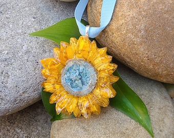 Ornament made from your preserved Wedding or Memorial Flowers or Pet Cremains or Fur Custom Bridal or Funeral Keepsake - SUNFLOWER