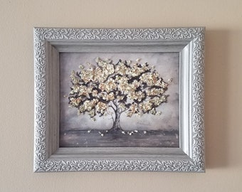 Canvas Flower Applique Keepsake Painting made from your preserved Wedding or Memorial Petals  Custom Bridal Funeral Wall Art - BLOOMING OAK