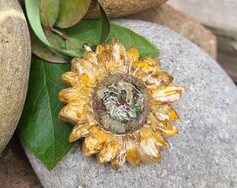 Ornament made from your preserved Wedding or Memorial Flowers or Pet Cremains or Fur Custom Bridal or Funeral Keepsake - SUNFLOWER
