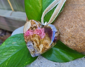 Ornament made from your preserved Wedding or Memorial Flowers or Pet Cremains or Fur Custom Bridal or Funeral Keepsake - SMALL HEART