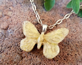 BUTTERFLY PENDANT Necklace made from your preserved Wedding  Memorial Flowers or Pet Cremains  Fur  Custom Bridal  Funeral Keepsake  MONARCH