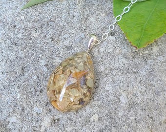TEARDROP PENDANT Necklace made from your preserved Wedding or Memorial Flowers or Pet Cremains Fur Custom Bridal or Funeral Keepsake