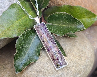 Rectangle PENDANT Necklace made from your preserved Wedding Memorial Flowers Pet Cremains Fur Custom Bridal Funeral Keepsake - CASSIA