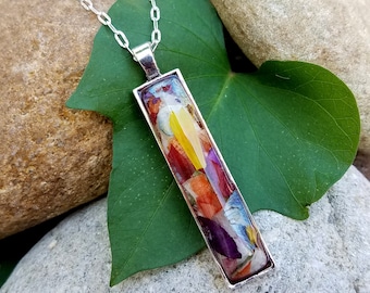 Rectangle PENDANT Necklace made from your preserved Wedding Memorial Flowers Pet Cremains Fur Custom Bridal Funeral Keepsake - CASSIA
