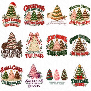 Paquete de imágenes PNG de pastel con forma de árbol de Navidad / Postre navideño alegre / Ilustración de chispas de caramelo / Tema de panadería invernal