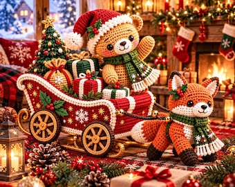 Santa Bear, Reindeer & Sleigh Crochet Pattern PDF, Christmas Amigurumi Set, Holiday Decor, Intermediate Crochet Digital Download