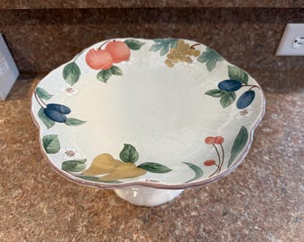 Vintage Mikasa Fruit Panorama DC014 Fotkakfat Country Classics Piedestal Serveringsfat Japan 1990-talet