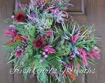 Wild Pink Thistle and Heather Scottish Coastal Wreath, English Heather Wreath, Ireland Meadow Wreath, Scotland Highlands Wreath #2