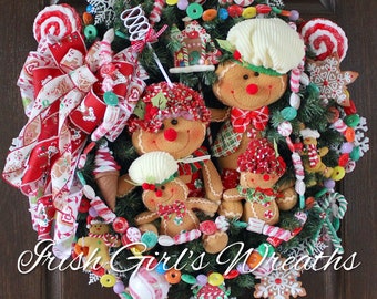 GingerBread Family Sweet Christmas Wreath 2023, Peppermint Candy Cookies Merry Christmas Wreath