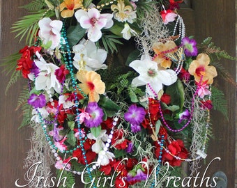 XL French Quarter New Orleans Floral Wreath, Huge Magnolia & Bougainvillea NOLA Wreath